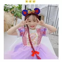 公主女童宝宝蝴蝶结假发发箍儿童发卡发饰冰雪米奇头箍头饰 红色米奇假发辩