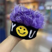 儿童假发帽子潮流一体时尚仿真男童短发爆炸头套秋冬季个性街舞帽 笑脸紫色 1-10岁(46-55cm有弹性)