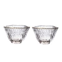 日式锤纹玻璃茶具套装竹节纹公道杯盖碗金边品茗杯功夫茶具批发 金边竹节纹-茶杯2支