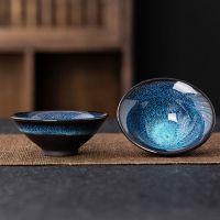 功夫茶具窑变建盏套装品茗杯茶杯茶壶整套陶瓷天目油滴蓝珀釉盖碗 两个杯子
