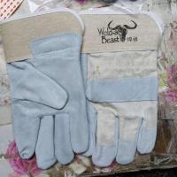 厂家直销牛二层皮焊兽工作手套 白色 白布全掌一打12