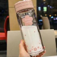 水杯女学生玻璃杯子少女心小可爱双层透明隔热杯随手杯软妹风清新 粉色小花瓣 300-320ML