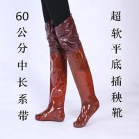 男女插秧鞋中高筒靴水田鞋袜软底松紧系带过膝下水鞋钓捕鱼靴雨鞋 60公分咖啡 正规码号 44