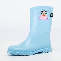 PaulFrank大嘴猴雨鞋女士中筒时尚彩色搭扣雨靴防水胶鞋套鞋 1004 天蓝 36