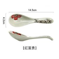 4支装日式釉下彩手绘陶瓷勺子 调羹 大号中号汤勺 彩色饭勺粥勺 小号红富贵（4支）