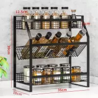 调料架子厨房置物架整理架多功能壁挂免打孔油盐酱醋调味品收纳架 碳钢调味品架3层平底黑[店长推荐]