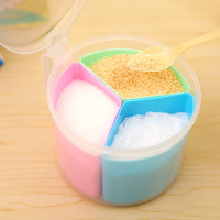 多规格3格4格调料盒套装抽屉式塑料透明调料罐盐罐佐料盒调味盒 圆形三格