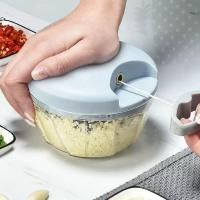 蒜泥神器捣蒜器手动拉蒜器厨房多功能切菜器打蒜姜末绞肉机打蒜泥 升级加厚500ML[4色随机]