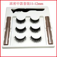 磁性眼线液假睫毛免胶磁铁睫毛自然浓密逼真防过敏磁吸眼睫毛 三对装双眼线液浓密中款套装