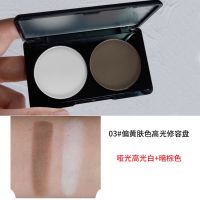 双色修容盘遮瑕高光粉饼鼻影粉侧影阴影粉防水瘦脸修容笔学生套装 无刷子3#哑光白+暗棕色