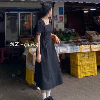 法式方领泡泡袖连衣裙设计感小众气质修身温柔初恋露背白色仙女裙 黑色 【收藏关注店铺优先发货】 2XL 【135-150】