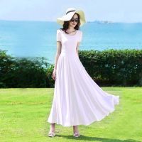 长裙夏连衣裙女2021新款气质雪纺修身沙滩裙大摆显瘦裙子超长款 白色 M [98斤以内]