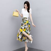 拼接连衣裙假两件夏季新款2021白黑色雪纺长裙减龄女人味裙子显瘦 上白下黄格 M建议88-110斤