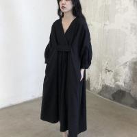 大码中袖连衣裙2021新款女装夏装女200斤V领减龄中长裙子女夏宽松 黑色 (中袖) L 【100-160斤】