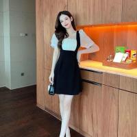 梦露推荐方领连衣裙夏2021新款赫本风法式复古泡泡袖【性感露背】 黑色短款8171 短款 M 推荐90-102斤