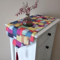 棉麻北欧桌旗小清新卡通桌布现代简约INS茶几布电视柜布 01油画格子 120*32cm