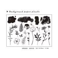 moodtape. 植物花数字复古橡皮章橡胶透明印章.mood可爱手帐印章 背景纸植物(透明印章)