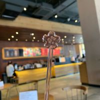 玻璃搅拌棒樱花圣诞树棒粉色猫爪引流棒马克杯搅拌勺 粉色小樱花玻璃棒14.5cm