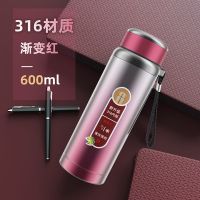 316不锈钢智能保温杯大容量商务办工男女水杯子泡茶户外便携水壶 600毫升 渐变红[316不锈钢]