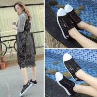 夏季小白鞋帆布鞋蕾丝透气鞋镂空平底学生网面鞋百搭系带跑步女鞋 黑色 35标准码