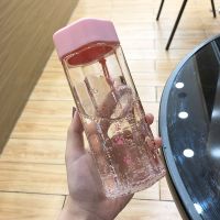 水杯女可爱防摔小仙女中学生塑料杯便携防烫简约杯子少女心ins 淡粉色500ml