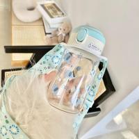 新款ins水杯女水果奶油盖可爱少女心韩版杯子便携学生吸管玻璃杯 气球小象340ML 单杯子