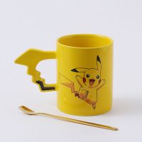 日本皮卡丘陶瓷杯超可爱女生水杯带盖勺创意杯子学生马克杯卡通杯 笑脸皮卡丘杯+勺子