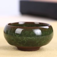 紫砂陶瓷冰裂茶具整套装功夫组合家用简约时尚礼小鱼品茗茶杯特价 孔雀绿 6个罗汉杯