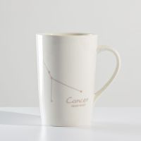 创意个性星座杯子马克杯带盖勺陶瓷家用男女茶杯情侣杯欧式咖啡杯 白色巨蟹座单杯