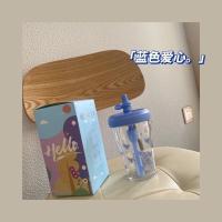 简约带吸管水杯大人可爱塑料杯女高颜值清新森系便携防摔儿童杯子 蓝色爱心