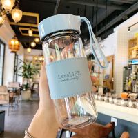 韩版简约泡茶玻璃杯便携带茶隔杯子小清新可爱少女心防烫ins水杯 #迪欧玻璃杯蓝色480ml 单杯子