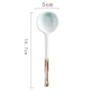 日式陶瓷勺子创意长柄勺家用调羹小汤勺韩式可爱饭勺釉下彩瓷器 长柄勺绿墨