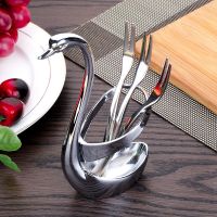 创意小天鹅座不锈钢水果叉套装水果签肉叉西餐具咖啡勺子天鹅座 银色天鹅座