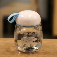 可爱水杯便携玻璃杯迷你萌北极熊企鹅卡通随手杯清新学生男女杯子 熊企鹅(蓝)300ml