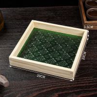 复古海棠玻璃托盘创意摆件小号放茶具果盘家用客厅实木长方形盘子 原木色正方形托盘