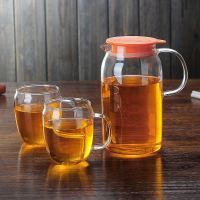 【明火直烧】防爆耐热高温玻璃冷水壶家用加厚大容量晾白开水扎壶 橙盖子壶+2杯