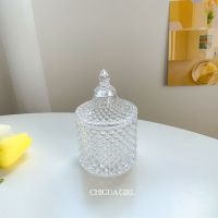 法式轻奢ins玻璃首饰收纳盒复古浮雕糖果罐家居桌面摆件摄影道具 尖顶小号 宽6cm高10cm