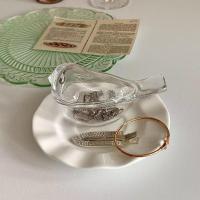 韩国ins风琥珀色小鸟玻璃耳环戒指首饰收纳罐子摆件房间装饰盒子 透明色