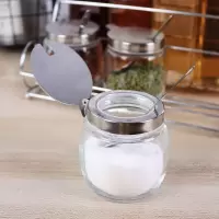 带勺子调料罐饭店商用辣椒油罐盐罐味精罐糖罐鸡精罐玻璃调味罐子 210ML调料罐单支带勺子