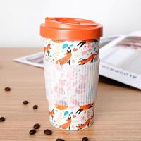 [送吸管]最右带盖咖啡杯热水杯ins女学生韩版随手杯吸管杯茶杯 狐狸 橘色 590ML 大号杯