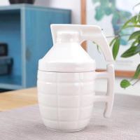 马克杯带盖个性陶瓷水杯家用咖啡杯情侣对杯茶杯创意吃鸡雷杯 手雷杯-军绿