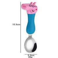 小猪佩奇碗叉勺套装儿童家用卡通练习筷小猪不锈钢社会人汤勺叉子 猪爸绿勺单支