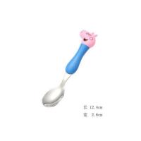 304不锈钢儿童宝宝小猪佩奇可爱汤勺卡通婴儿弯曲叉勺子餐具套装 小乔治(304勺子)