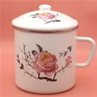 大容量复古搪瓷水杯经典加厚搪瓷缸子带盖老式铁茶杯大号马克杯 12cm梅花盛开(约1000ml)