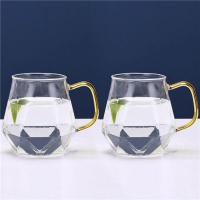 冷水壶北欧风创意耐高温玻璃水壶耐热家用大容量防爆凉水壶套装 钻石杯2个(带把)