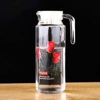 玻璃杯家用水具套装印花冷水壶果汁壶带把加厚玻璃水具套装大容量 赤红玫瑰八角壶单壶