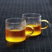 聚千义家用小茶杯套装耐热玻璃品茗杯日式锤纹功夫茶杯带把茶杯 （黄色）2只锤纹杯