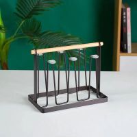 创意水杯架家用杯架置物架客厅茶杯玻璃杯子架沥水挂架子收纳欧式 咖啡色木柄杯架送胶套