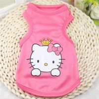 可爱卡通小兔兔背心夏季薄款透气的狗狗猫咪兔子衣服泰迪宠物用品 粉色KT猫 XS-适合1.5-2.5斤