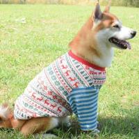 秋冬新款圣诞背心长袖T恤柴犬泰迪边牧金毛哈士奇阿拉斯加狗衣服 圣诞款蓝色条纹长袖 XS码